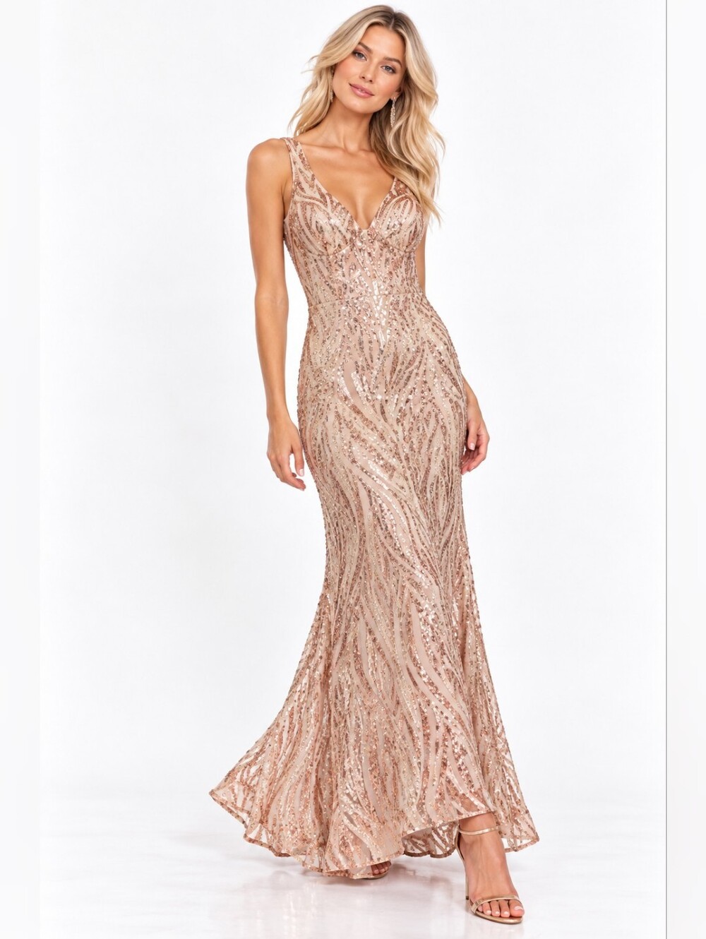 NEW Nightway Size 8 Gold Mermaid Prom Formal Dress Sequin